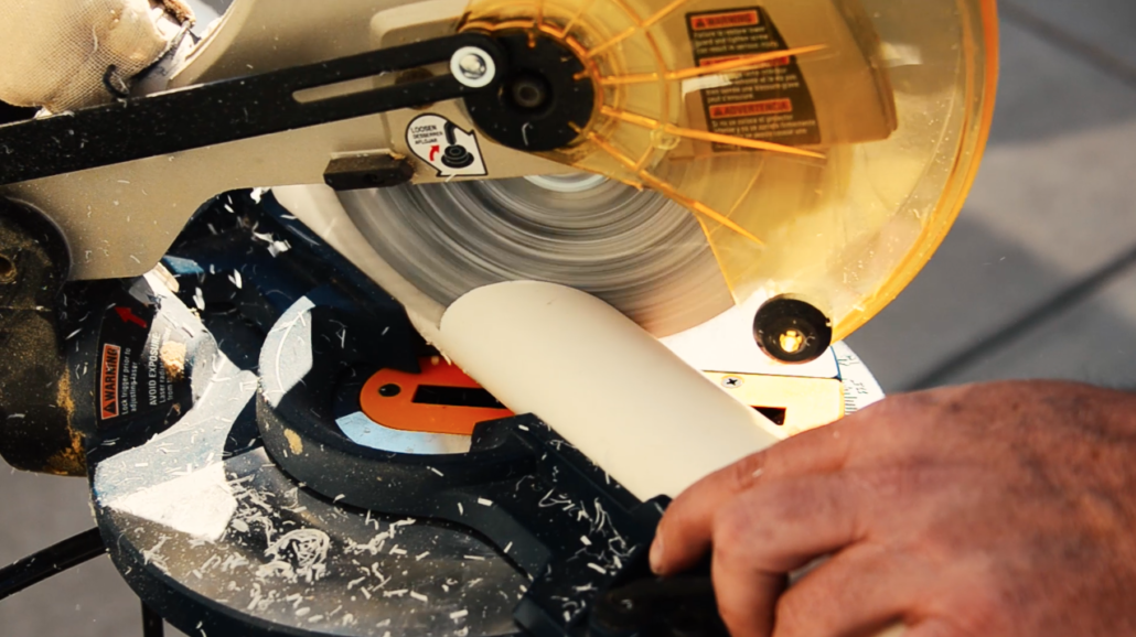 Slice the PVC Pipe at a 45 degree angle on one end. The other end should have a straight cut.