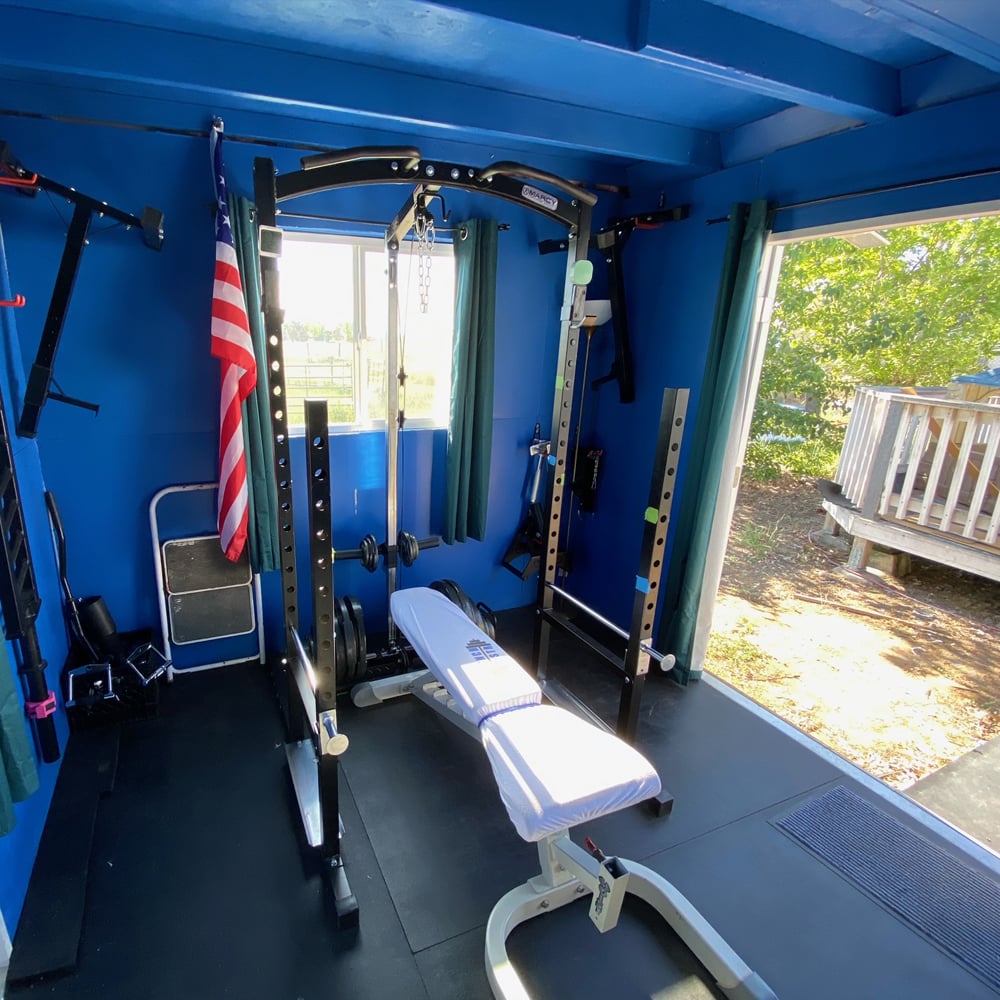 Extra sunlight inside Chris' home gym shed.