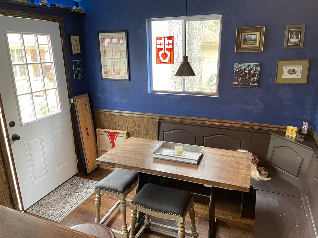 The interior of Sam's pub shed has plenty of room for a bar and seating area.