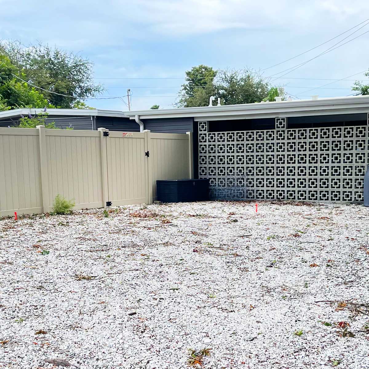 Stacy's backyard, ready for a home office upgrade.