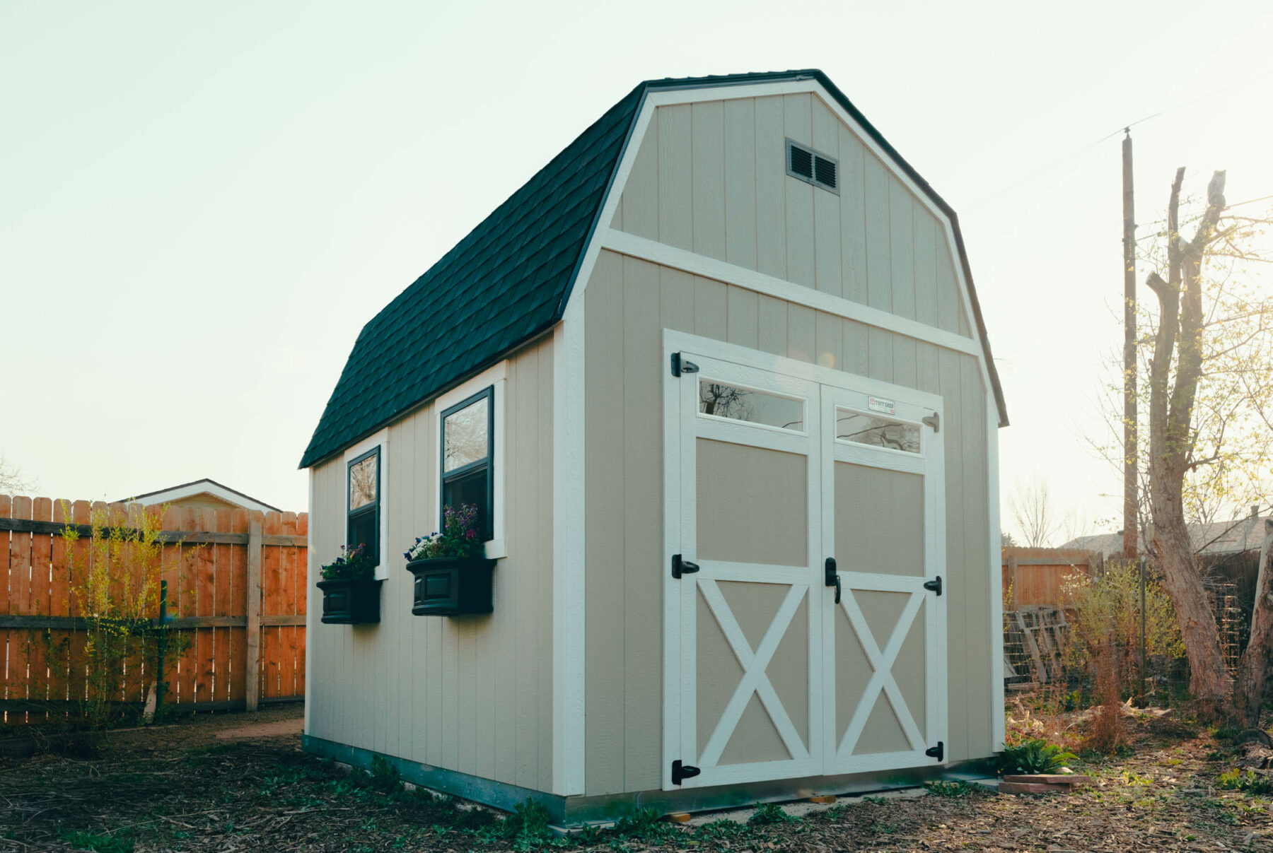 Urban barn beauty shot with window boxes